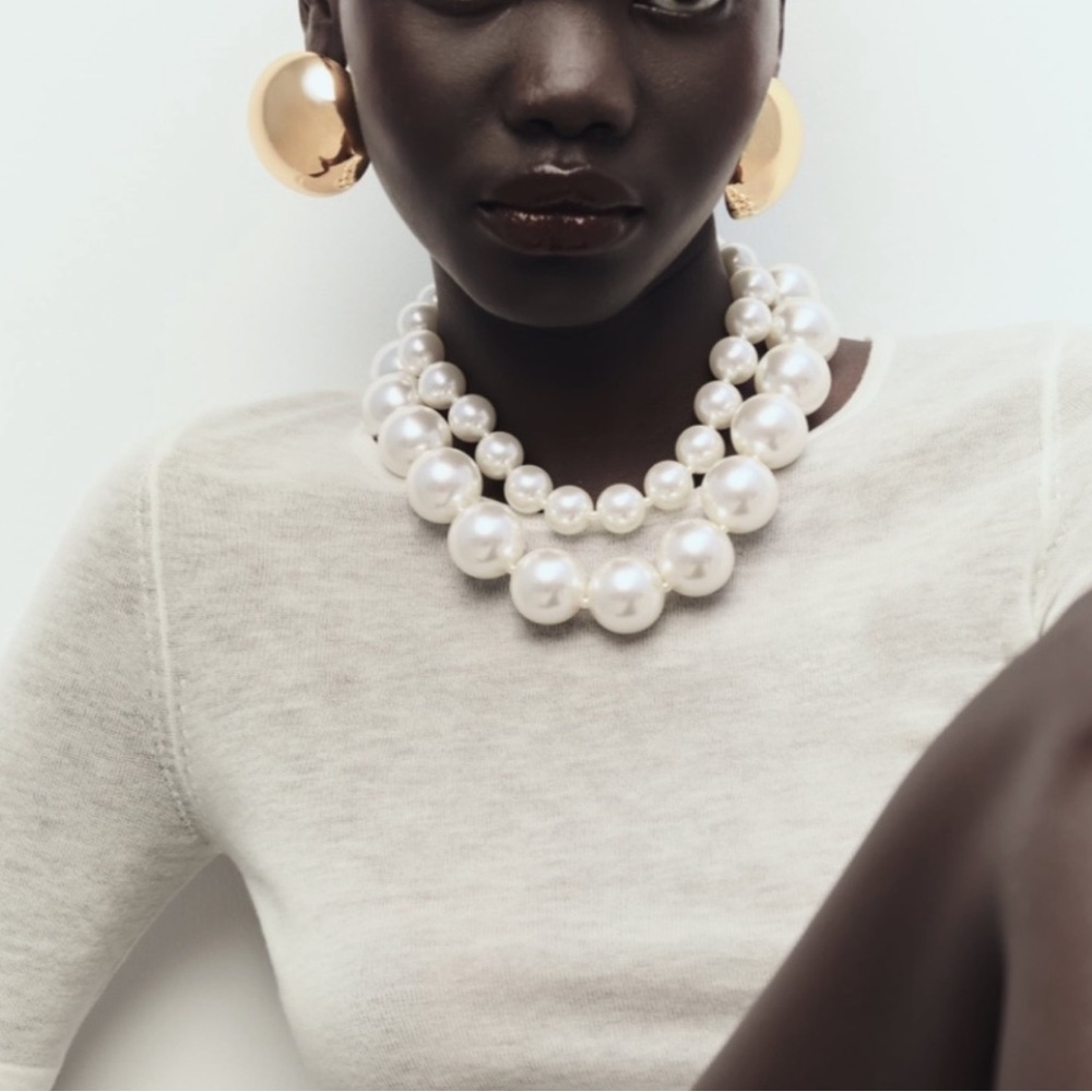 *NEW* ZARA DOUBLE FAUX PEARL BEAD NECKLACE